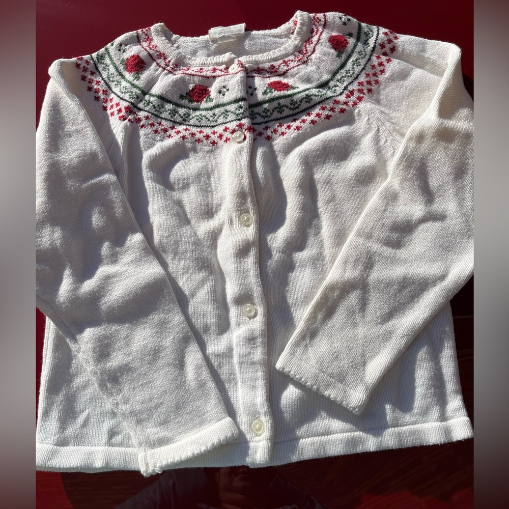 CRAZY‎ 8 BUTTON UP HOLIDAY CARDIGAN GIRL M 7-8 WHITE/RED FLORAL EMBROIDERY COZY